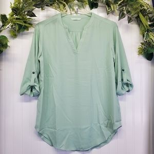 Port Authority Sheer Women's High Low Blouse  V-Neck Size L